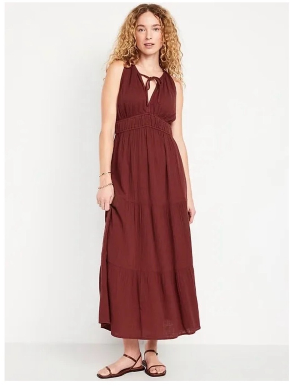 Old Navy Boho Sleeveless Tiered Maxi Dress Rust Brown Women's L Grecian